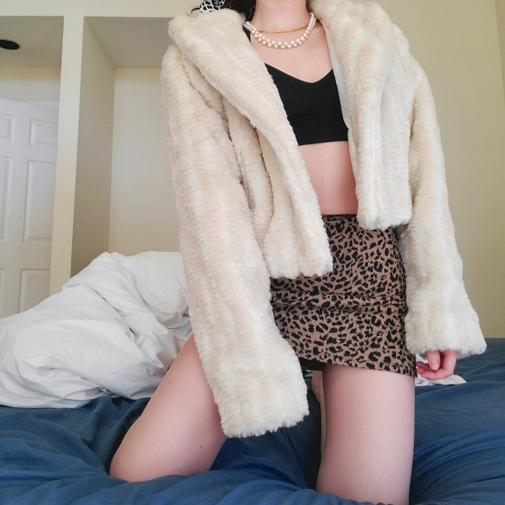 Vintage cream faux fur coat